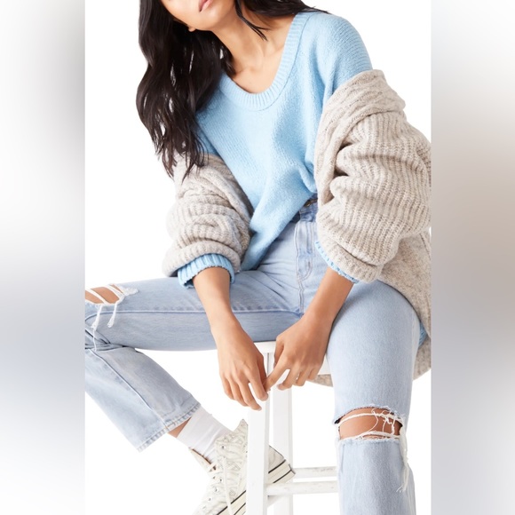 Free People Brookside Knit Sweater Tunic Starlight Blue Oversized - Picture 6 of 10